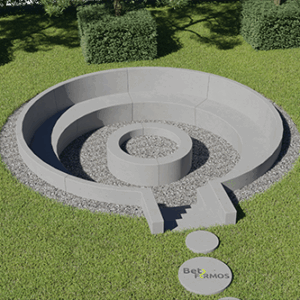 Rato formos betoninis suoliukas su atlošu bei ugniakuru, įleidžiamas (Kodas S-3)