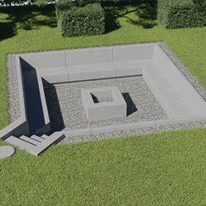 Kvadrato formos suoliukas su ugniakuru ir laipteliais kampe (Kodas S-7)